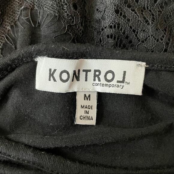 50% OFF Kontrol Blouse Lace Hems Top Scoop Neck Black - Picture 5 of 7
